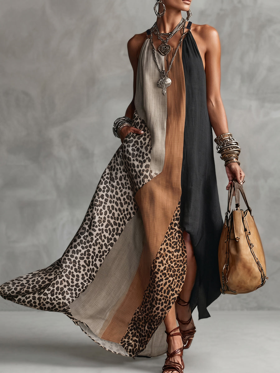 Terina - Long Dress with Leopard Print Inserts