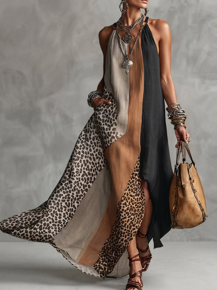 Terina - Long Dress with Leopard Print Inserts