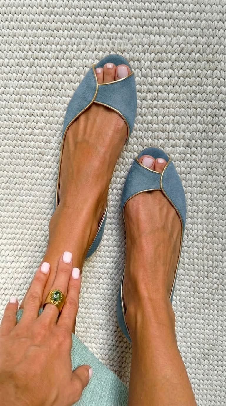 Open Toe D'Orsay Ballet Flats in Beige Suede and Gold