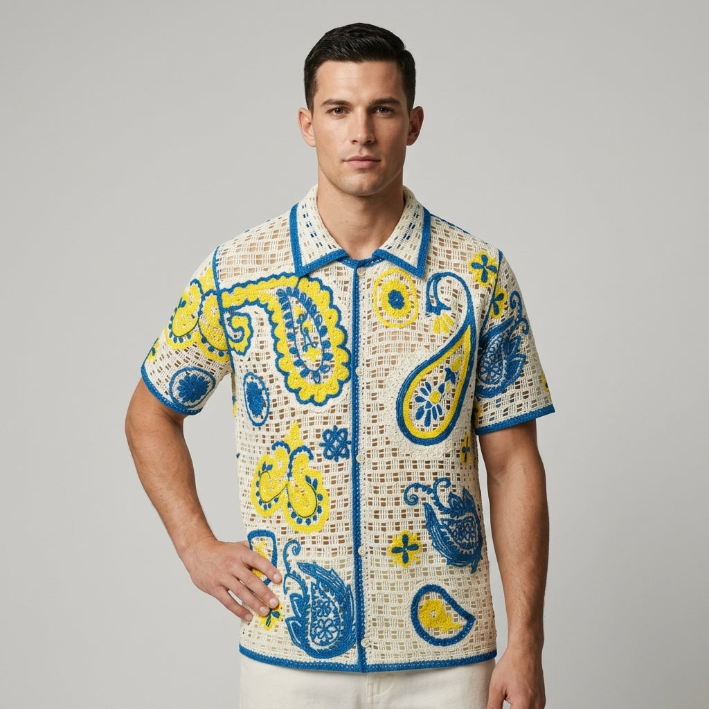 Callum Crochet Embroidered Camp Shirt