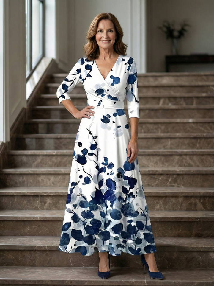 Midi Wrap Dress with Celine Collar