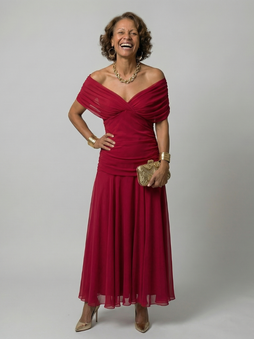 Casual Midi Dress with Off-Shoulder Sleeves Calen