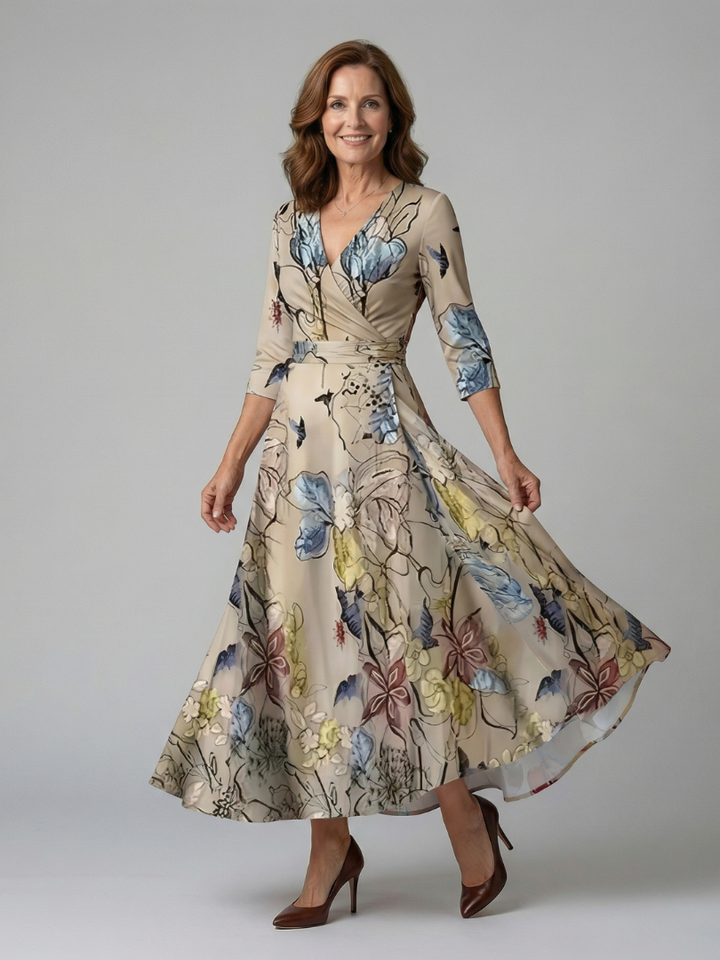Midi Wrap Dress with Celine Collar