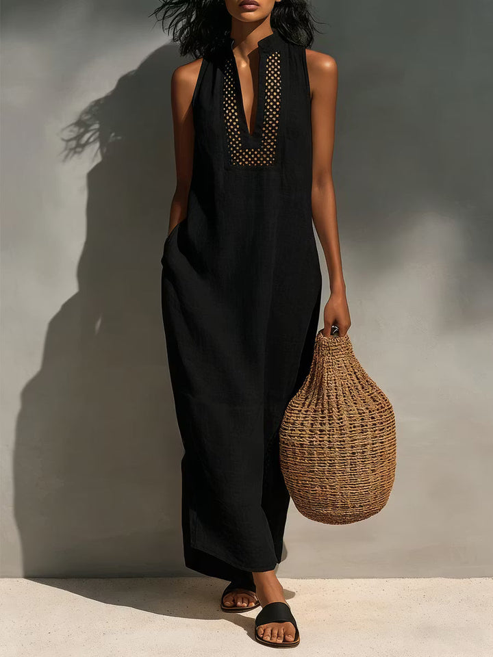 Minimalist Women's Sleeveless Maxi Dress with Cutout Neckline