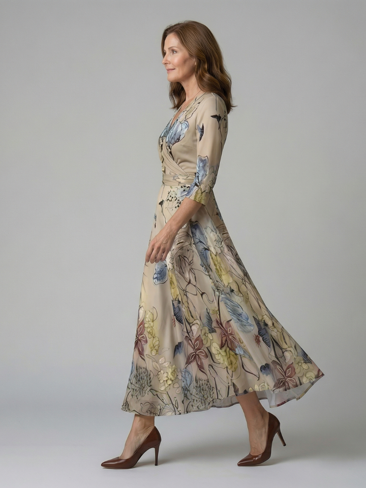 Midi Wrap Dress with Celine Collar