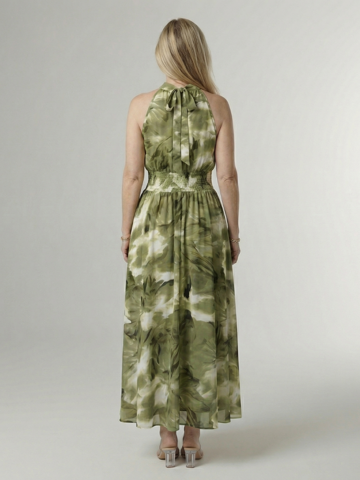 Midi Dress with Gathered Halter Neckline