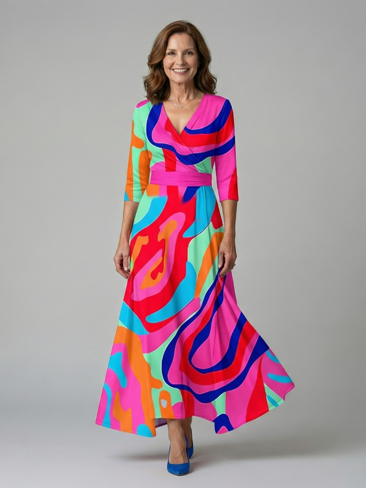 Midi Wrap Dress with Celine Collar