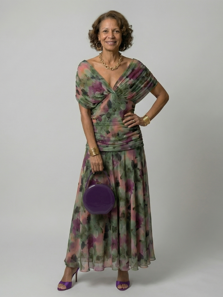 Casual Midi Dress with Off-Shoulder Sleeves Calen