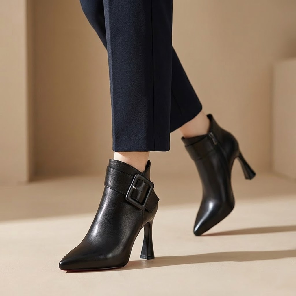 Signature Ankle Boots with Heel & Oversized Buckle