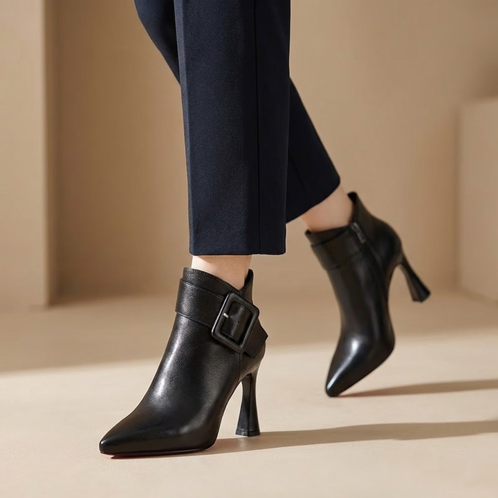 Signature Ankle Boots with Heel & Oversized Buckle