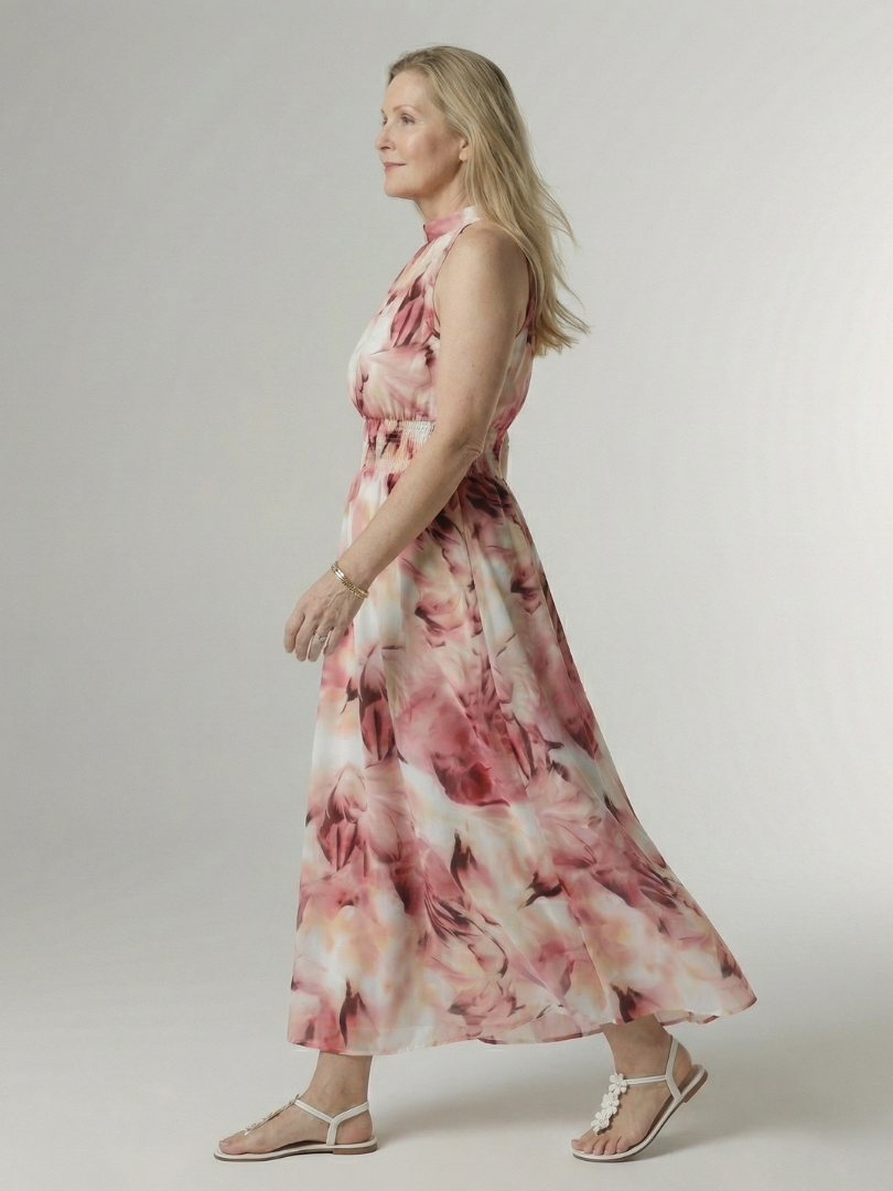 Midi Dress with Gathered Halter Neckline