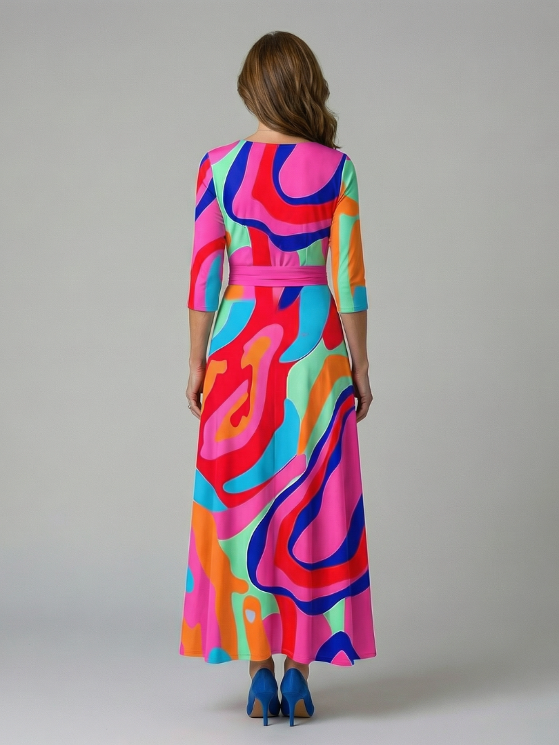 Midi Wrap Dress with Celine Collar
