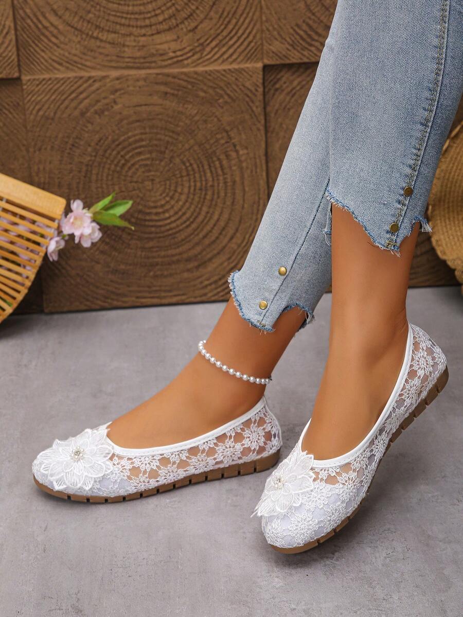 Peony - Orthopedic Ballerinas Lace & Pearled Flower