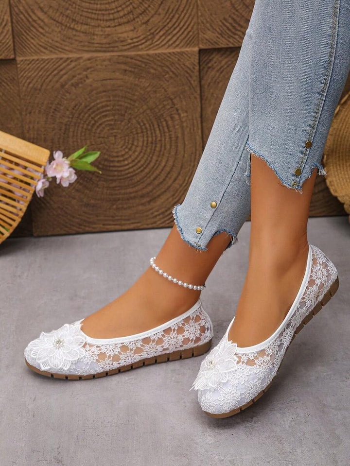 Peony - Orthopedic Ballerinas Lace & Pearled Flower