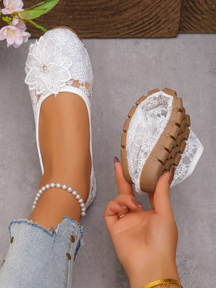 Peony - Orthopedic Ballerinas Lace & Pearled Flower