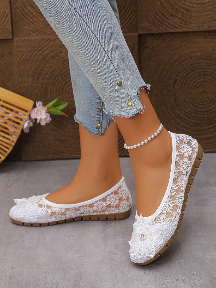 Peony - Orthopedic Ballerinas Lace & Pearled Flower