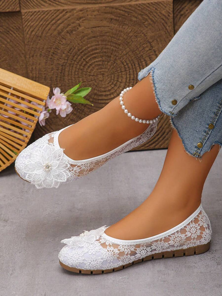 Peony - Orthopedic Ballerinas Lace & Pearled Flower