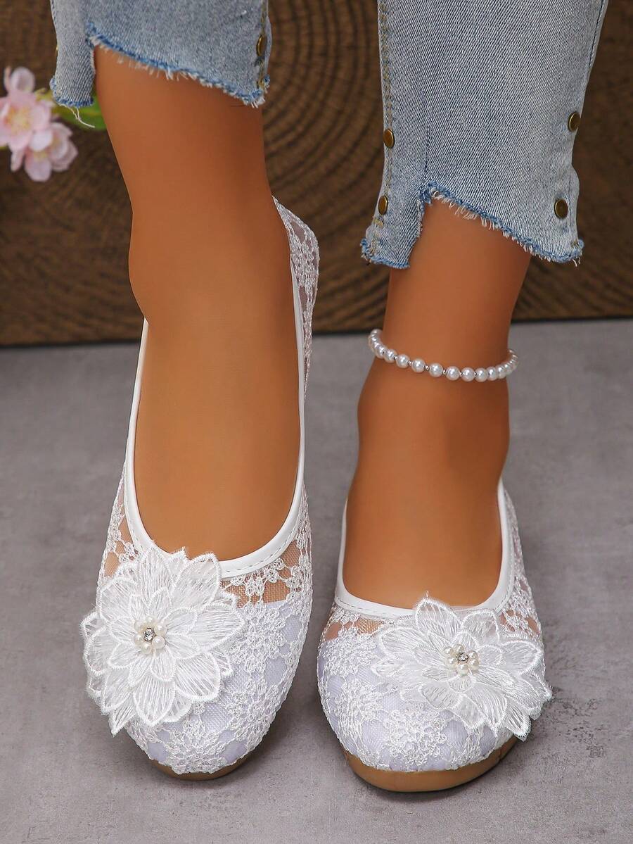 Peony - Orthopedic Ballerinas Lace & Pearled Flower