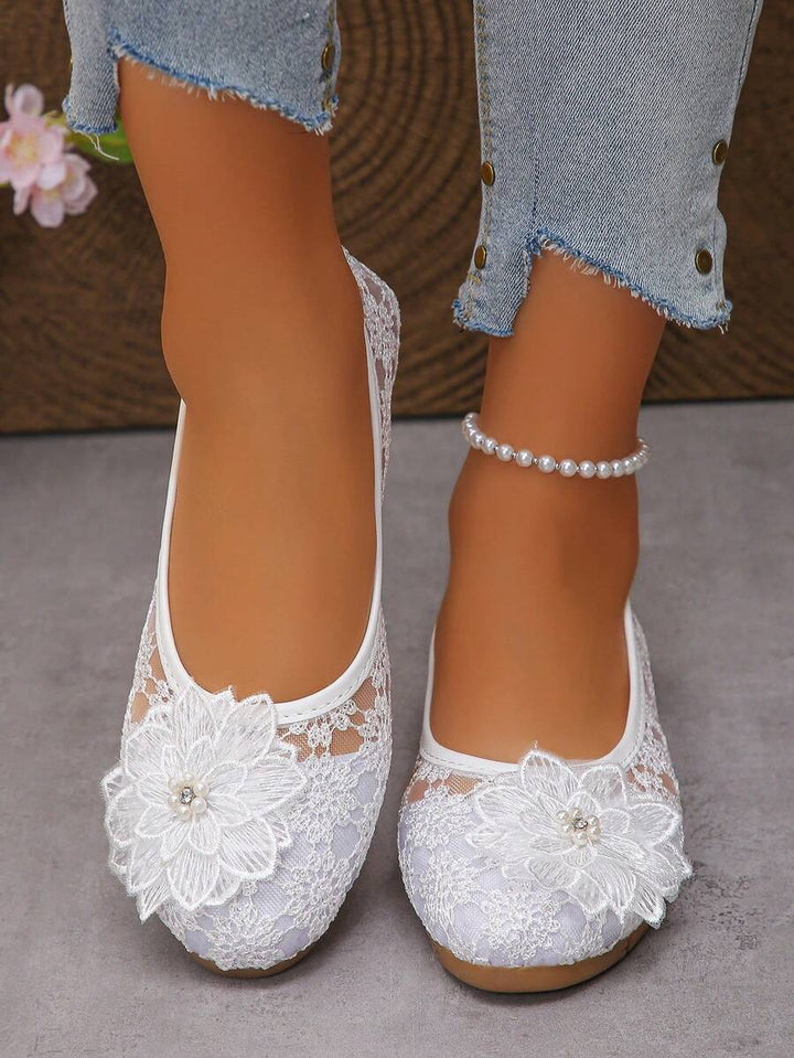 Peony - Orthopedic Ballerinas Lace & Pearled Flower