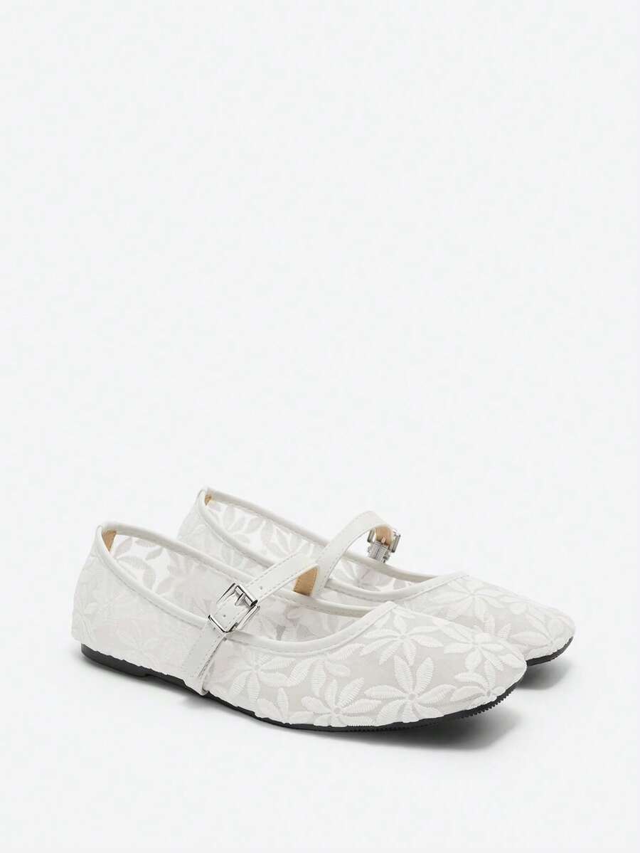 Jasmine - Orthopedic Mary Jane Ballerinas with Floral Embroidery