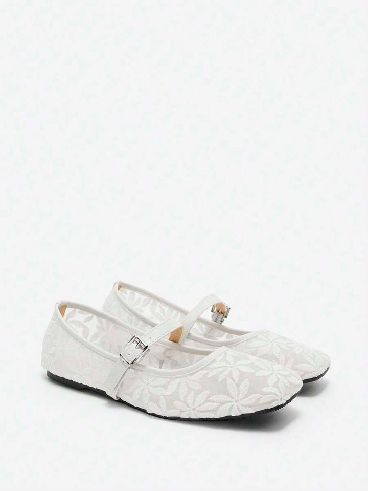 Jasmine - Orthopedic Mary Jane Ballerinas with Floral Embroidery