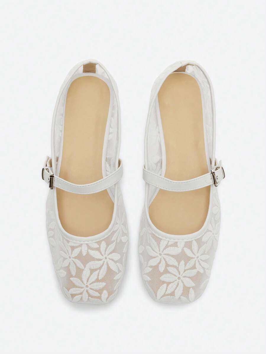 Jasmine - Orthopedic Mary Jane Ballerinas with Floral Embroidery