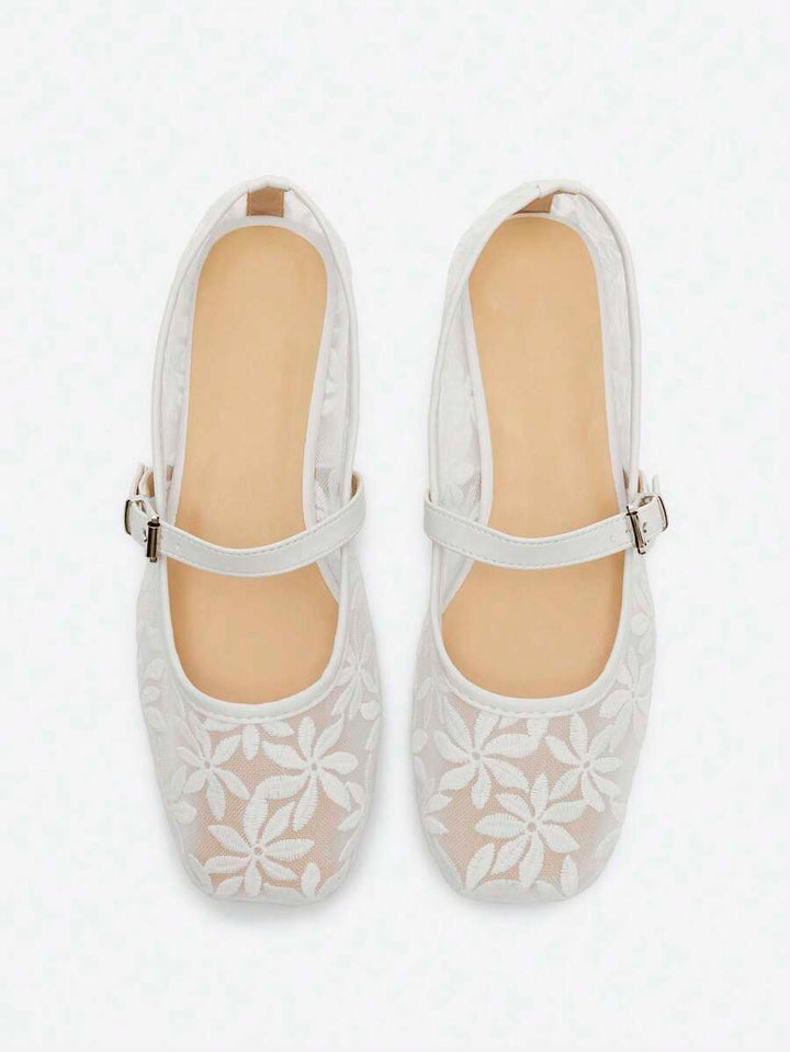Jasmine - Orthopedic Mary Jane Ballerinas with Floral Embroidery