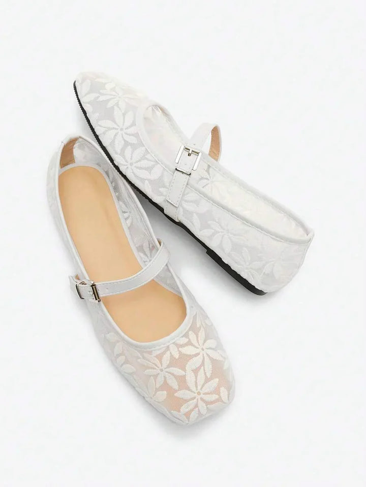 Jasmine - Orthopedic Mary Jane Ballerinas with Floral Embroidery