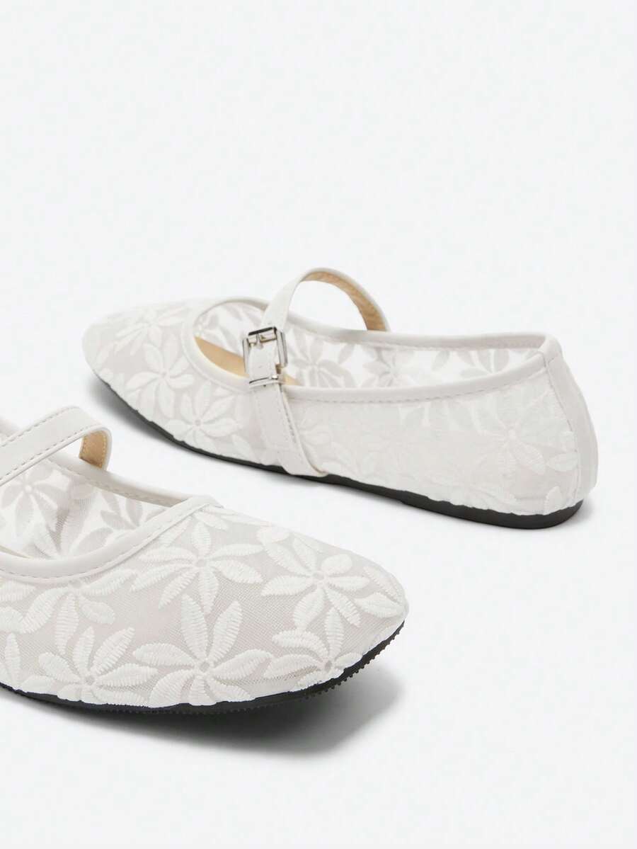 Jasmine - Orthopedic Mary Jane Ballerinas with Floral Embroidery