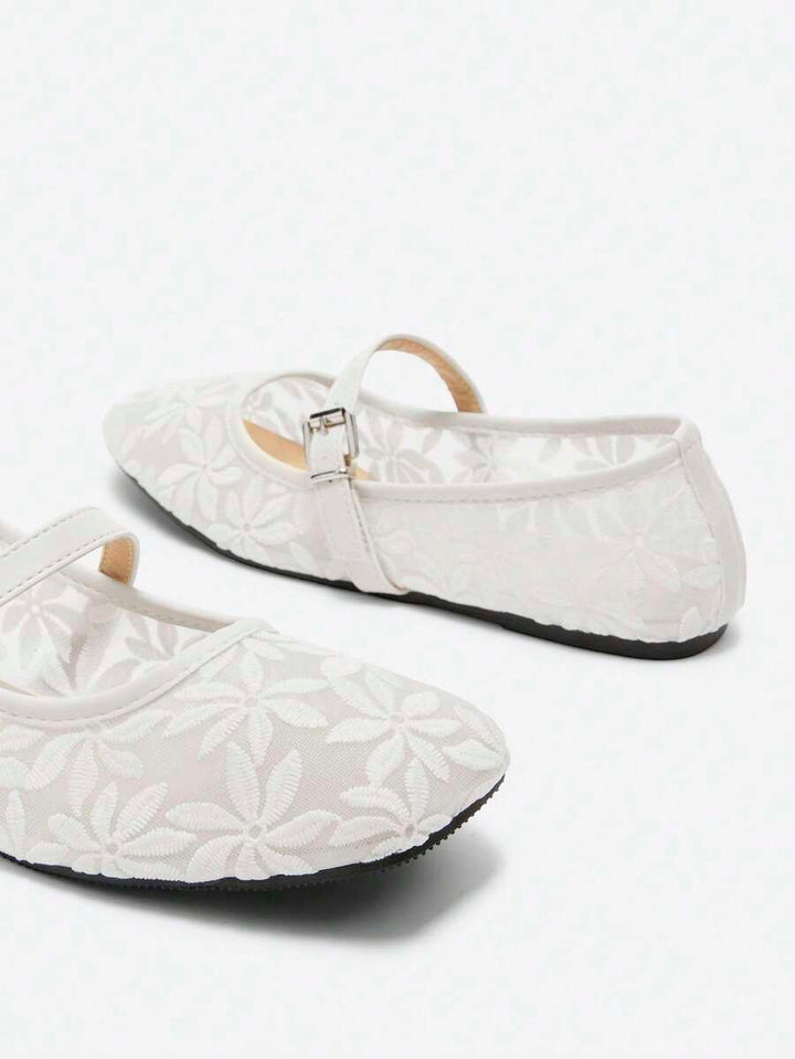 Jasmine - Orthopedic Mary Jane Ballerinas with Floral Embroidery
