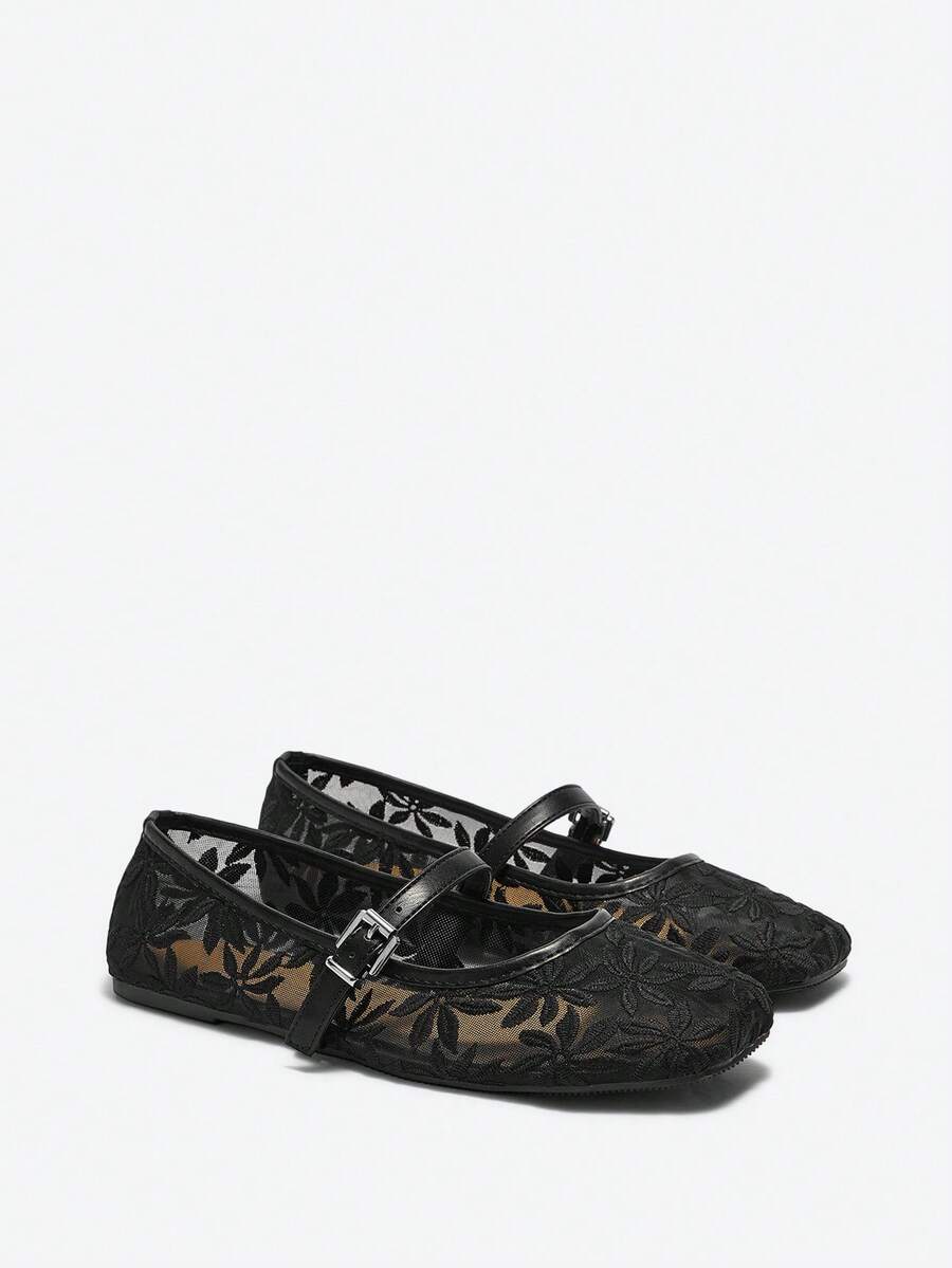 Jasmine - Orthopedic Mary Jane Ballerinas with Floral Embroidery