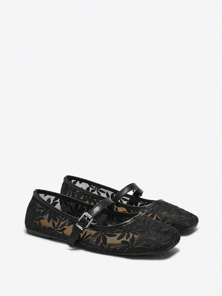 Jasmine - Orthopedic Mary Jane Ballerinas with Floral Embroidery