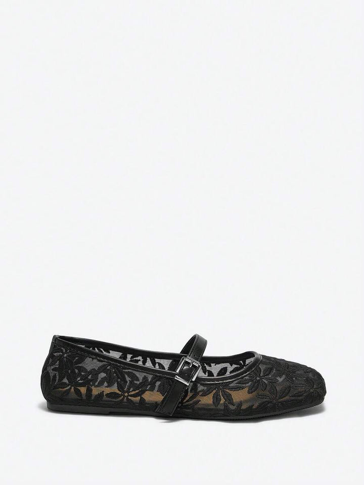 Jasmine - Orthopedic Mary Jane Ballerinas with Floral Embroidery