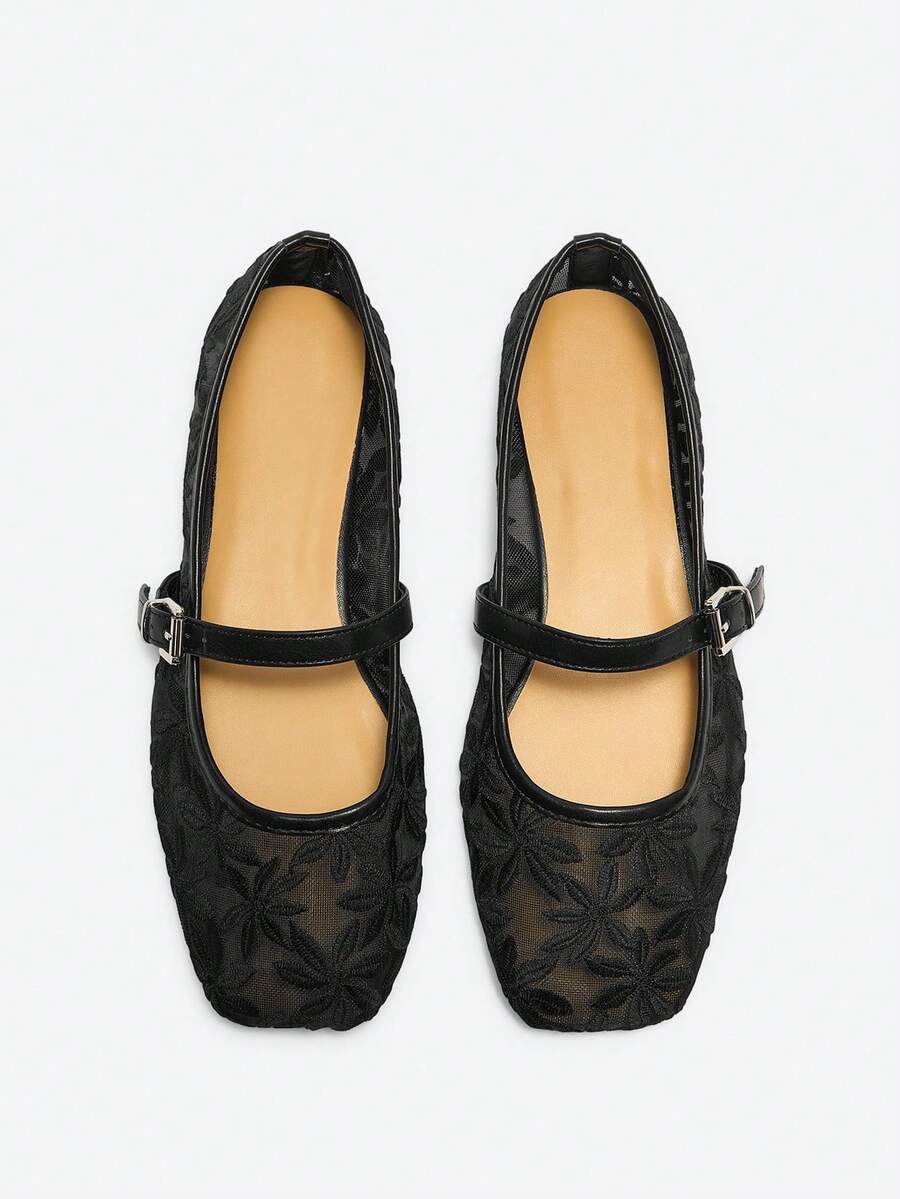 Jasmine - Orthopedic Mary Jane Ballerinas with Floral Embroidery