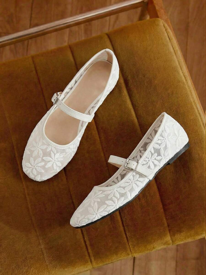 Jasmine - Orthopedic Mary Jane Ballerinas with Floral Embroidery