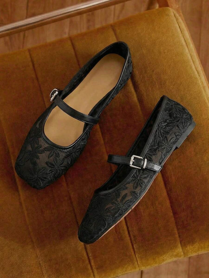 Jasmine - Orthopedic Mary Jane Ballerinas with Floral Embroidery
