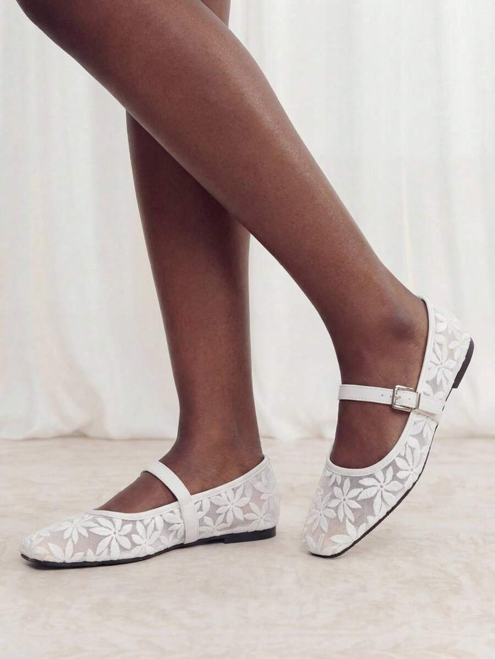 Jasmine - Orthopedic Mary Jane Ballerinas with Floral Embroidery