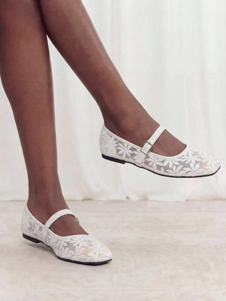 Jasmine - Orthopedic Mary Jane Ballerinas with Floral Embroidery