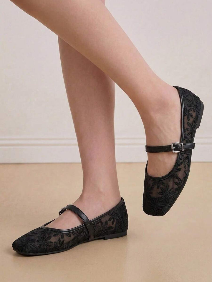 Jasmine - Orthopedic Mary Jane Ballerinas with Floral Embroidery