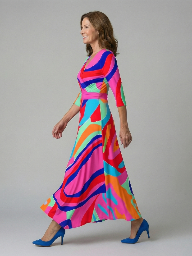 Midi Wrap Dress with Celine Collar