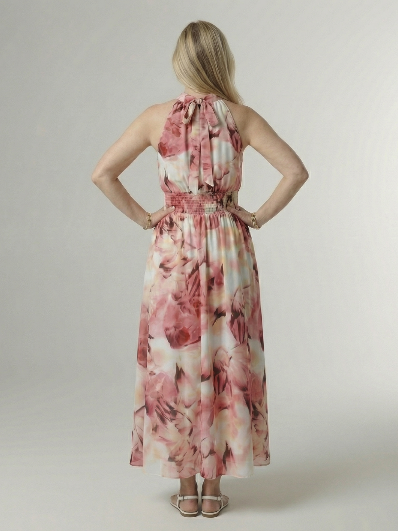 Midi Dress with Gathered Halter Neckline