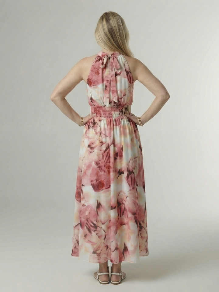 Midi Dress with Gathered Halter Neckline