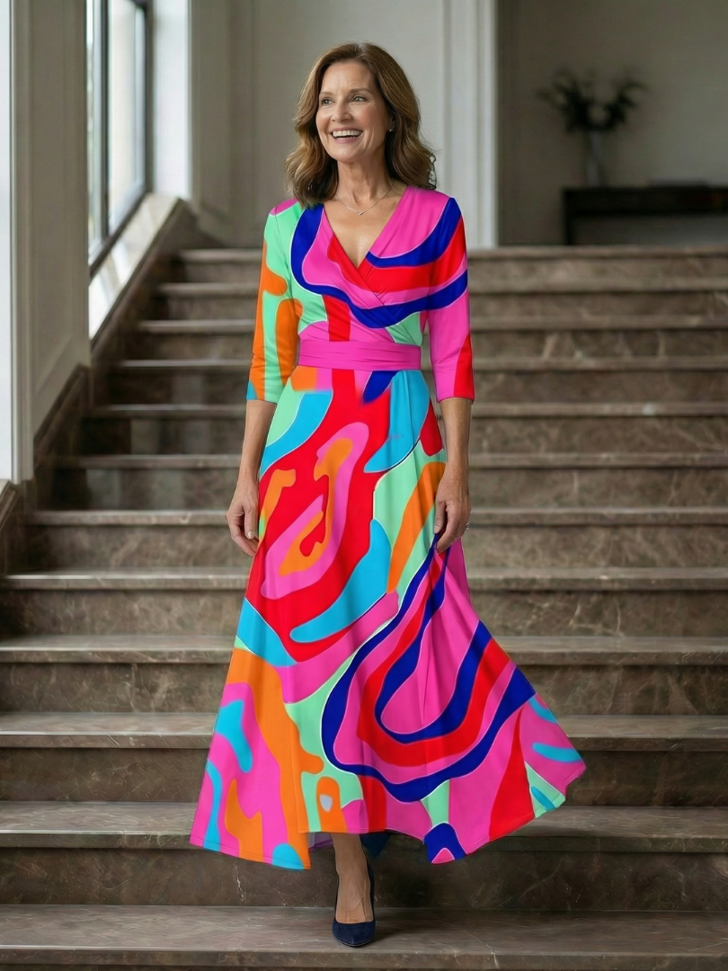 Midi Wrap Dress with Celine Collar