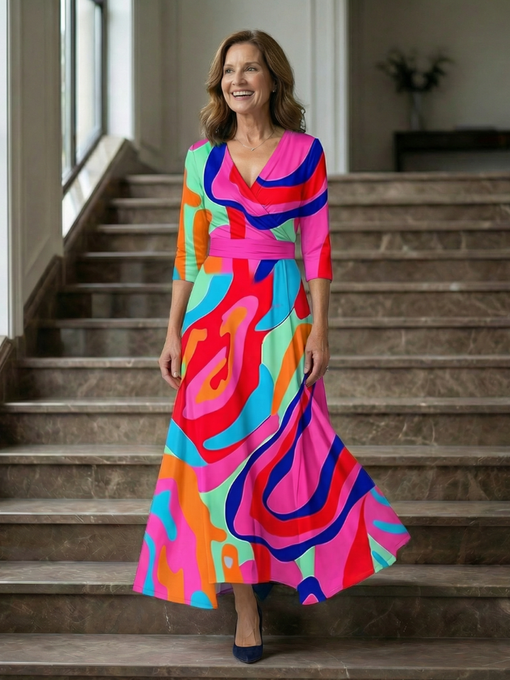 Midi Wrap Dress with Celine Collar