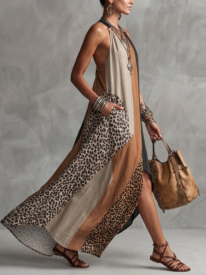 Terina - Long Dress with Leopard Print Inserts