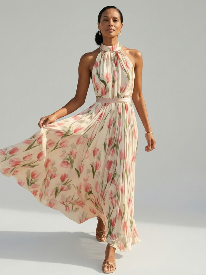 Midi Dress with Halter Neck and Floral Design Aurelle