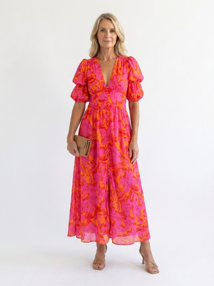 Midi Dress with Puff Sleeves Willow