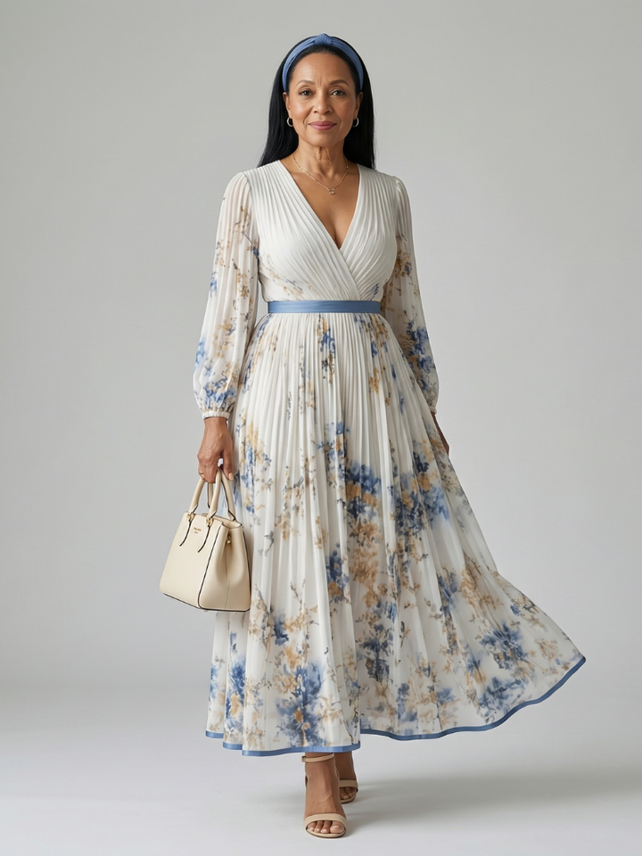 Rielle Pleated Midi Wrap Dress