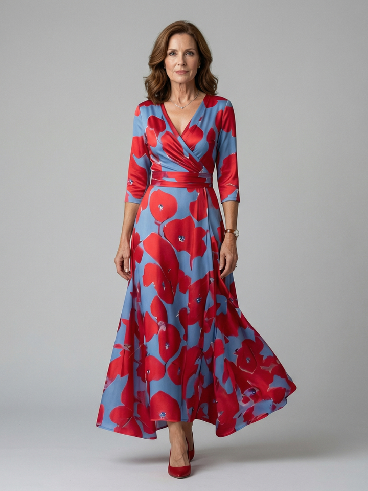 Midi Wrap Dress with Celine Collar