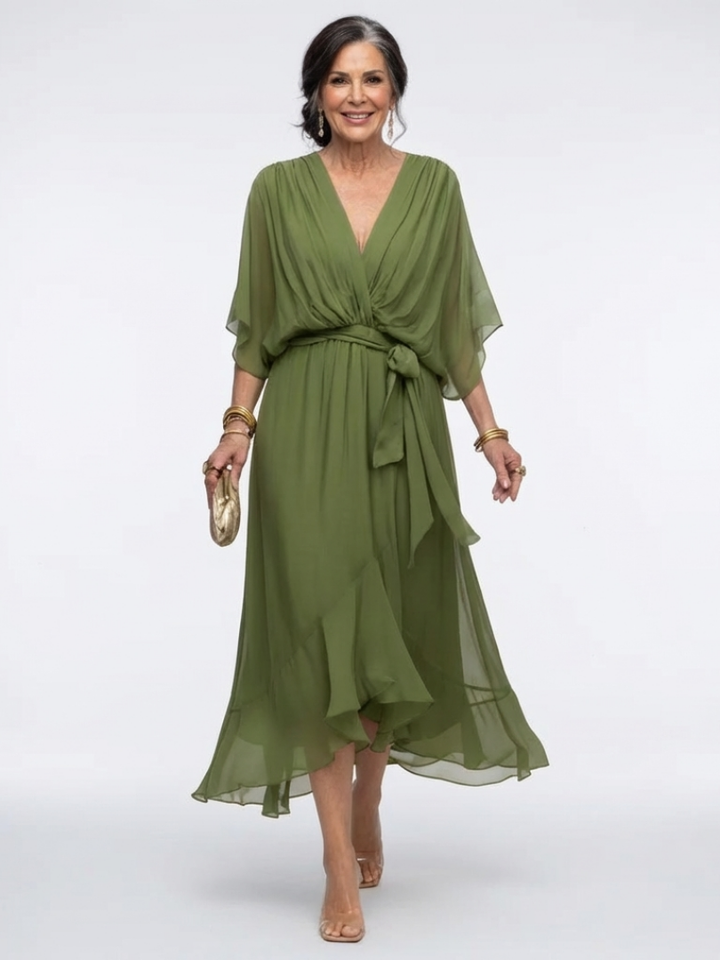 Draped Midi Dress with Elysia Neckline